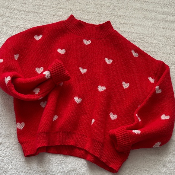 SHEIN Sweaters - Cozy Red and White Heart Women's Sweater